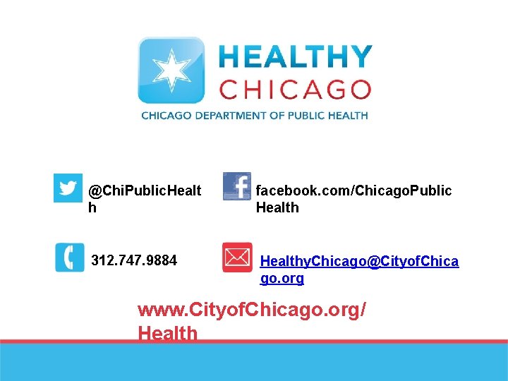 @Chi. Public. Healt h facebook. com/Chicago. Public Health 312. 747. 9884 Healthy. Chicago@Cityof. Chica