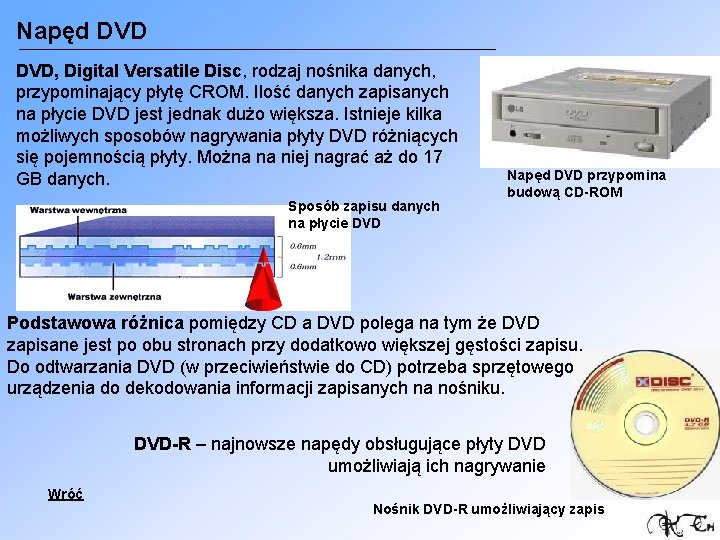 Napęd DVD, Digital Versatile Disc, rodzaj nośnika danych, przypominający płytę CROM. Ilość danych zapisanych