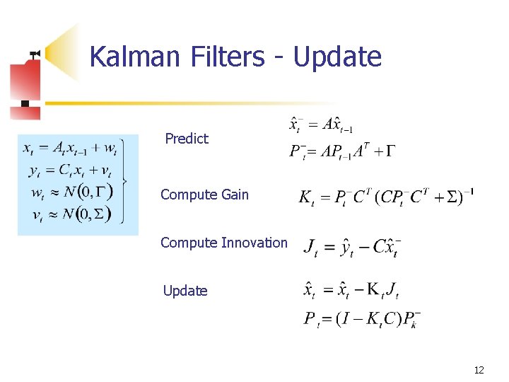 Kalman Filters - Update Predict Compute Gain Compute Innovation Update 12 