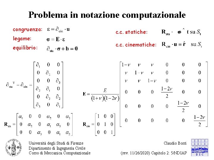 Problema in notazione computazionale congruenza: legame: equilibrio: Università degli Studi di Firenze Dipartimento di