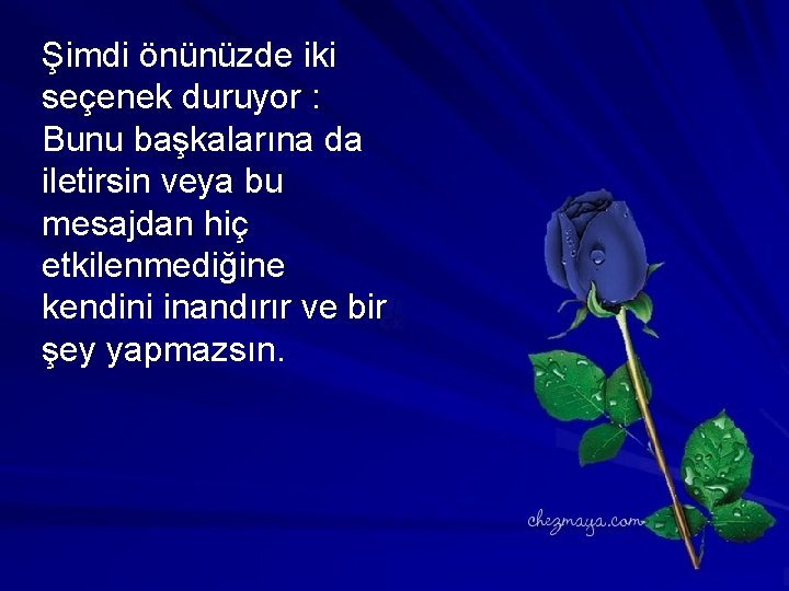 Şimdi önünüzde iki seçenek duruyor : Bunu başkalarına da iletirsin veya bu mesajdan hiç