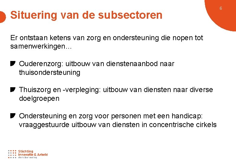 Situering van de subsectoren Er ontstaan ketens van zorg en ondersteuning die nopen tot