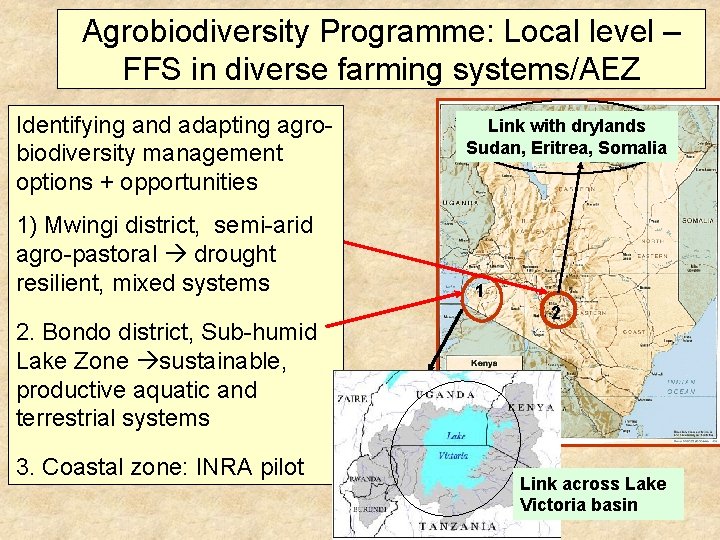 Agrobiodiversity Programme: Local level – FFS in diverse farming systems/AEZ Identifying and adapting agrobiodiversity