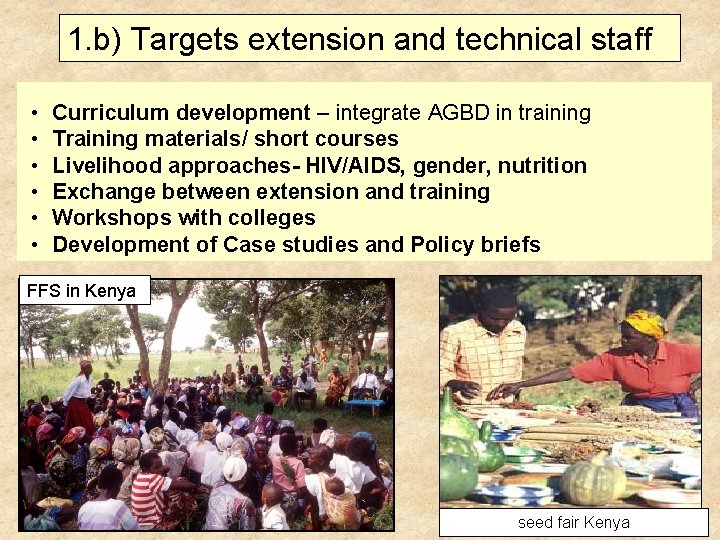 1. b) Targets extension and technical staff • • • Curriculum development – integrate