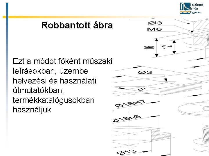Széchenyi István Egyetem Robbantott ábra Ezt a módot főként műszaki leírásokban, üzembe helyezési és