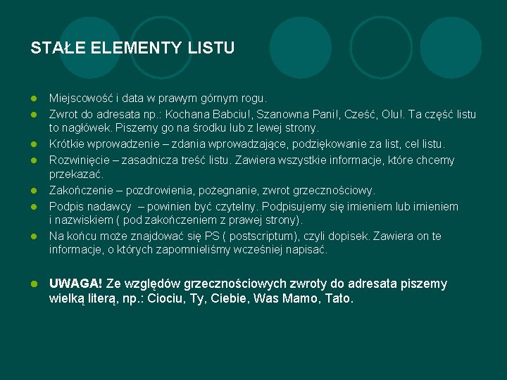 STAŁE ELEMENTY LISTU l l l l Miejscowość i data w prawym górnym rogu.