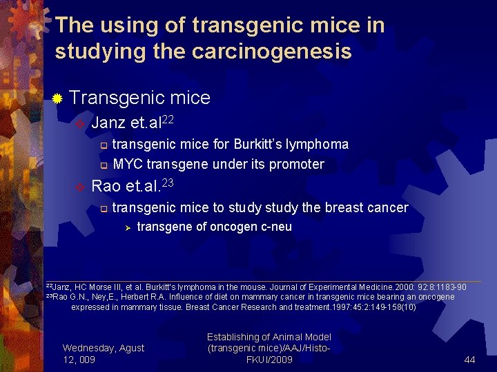 The using of transgenic mice in studying the carcinogenesis ® Transgenic mice v Janz