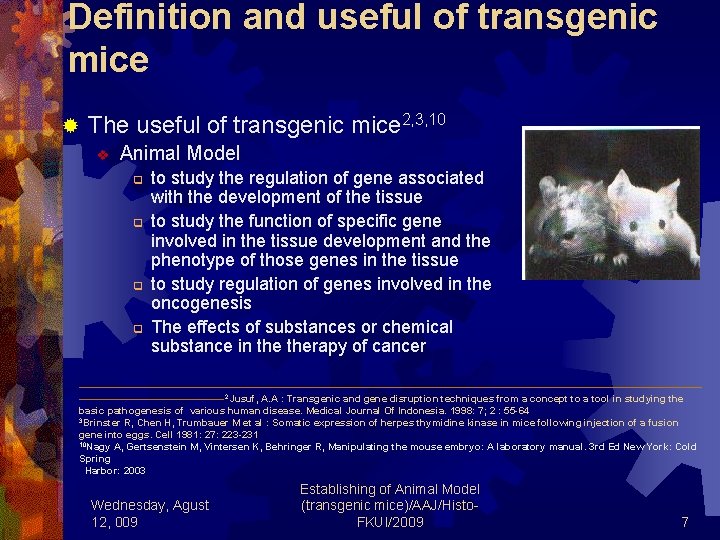 Definition and useful of transgenic mice ® The useful of transgenic mice 2, 3,