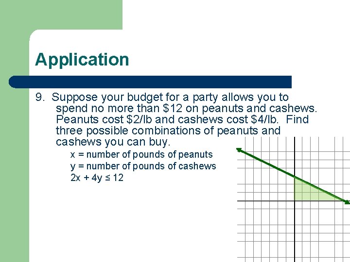 Application 9. Suppose your budget for a party allows you to spend no more