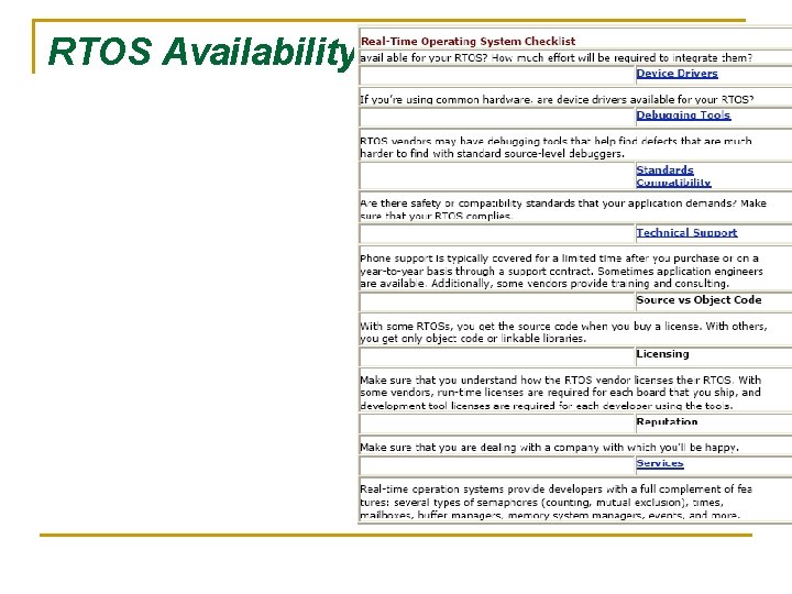RTOS Availability 