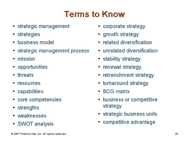 Terms to Know • strategic management • strategies • business model • corporate strategy