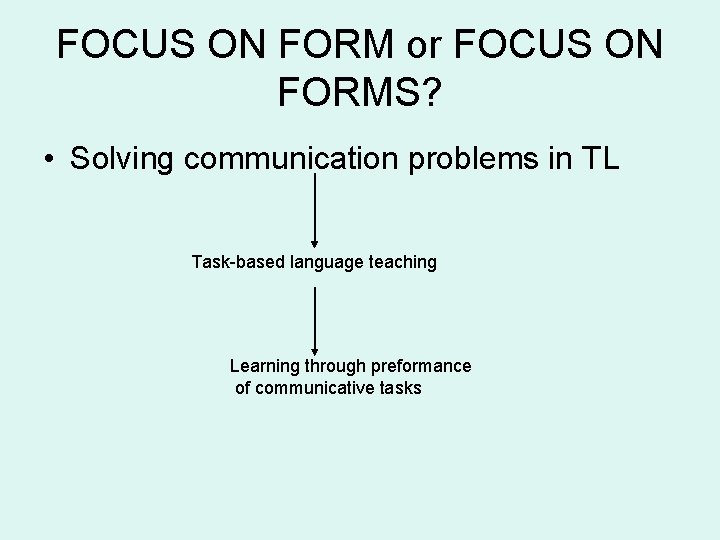 FOCUS ON FORM or FOCUS ON FORMS? • Solving communication problems in TL Task-based