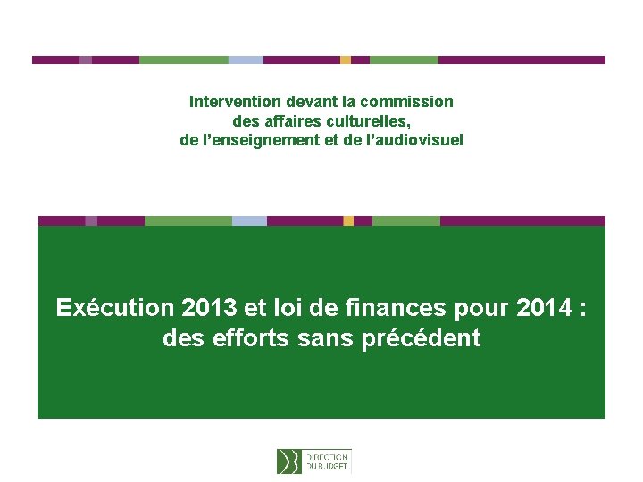 Intervention devant la commission des affaires culturelles, de l’enseignement et de l’audiovisuel Exécution 2013