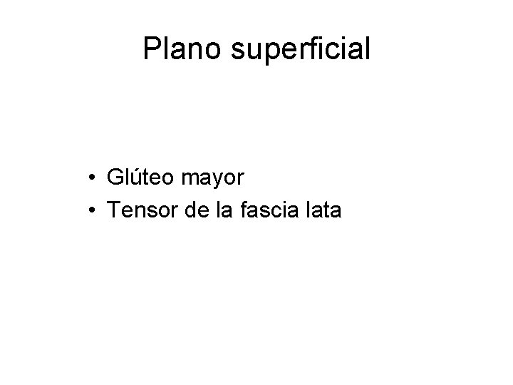 Plano superficial • Glúteo mayor • Tensor de la fascia lata 