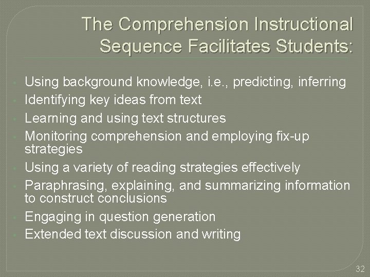  The Comprehension Instructional Sequence Facilitates Students: • • Using background knowledge, i. e.