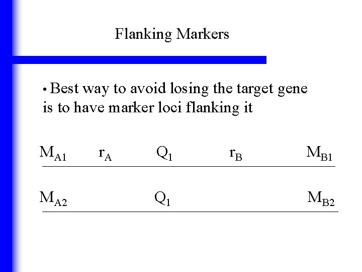 Flanking Markers • Best way to avoid losing the target gene is to have