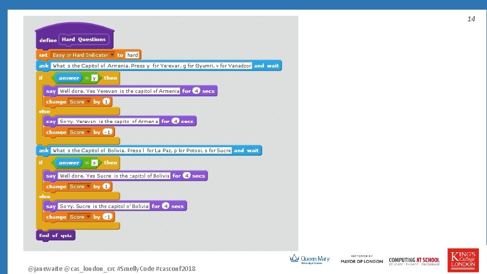 14 @janewaite @cas_london_crc #Smelly. Code #casconf 2018 