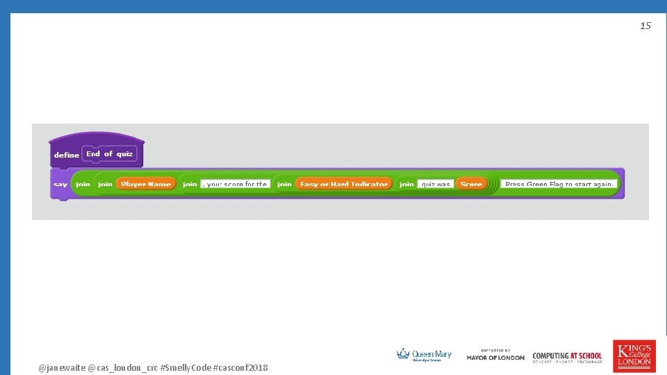 15 @janewaite @cas_london_crc #Smelly. Code #casconf 2018 