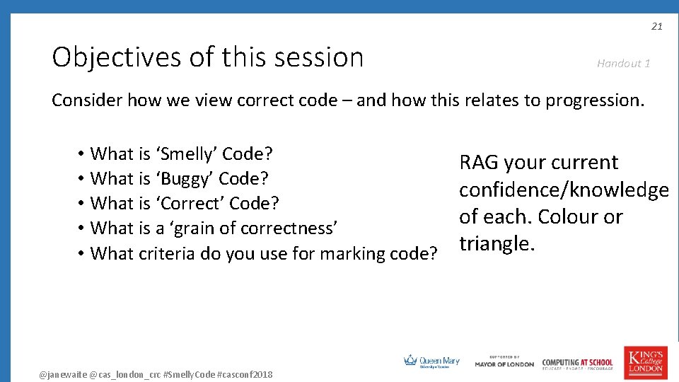 21 Objectives of this session Handout 1 Consider how we view correct code –