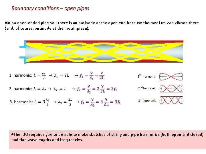 Boundary conditions – open pipes In an open-ended pipe you there is an antinode