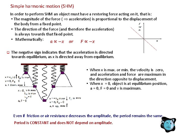 Simple harmonic motion (SHM) In order to perform SHM an object must have a