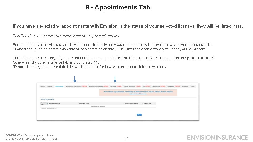 8 - Appointments Tab If you have any existing appointments with Envision in the