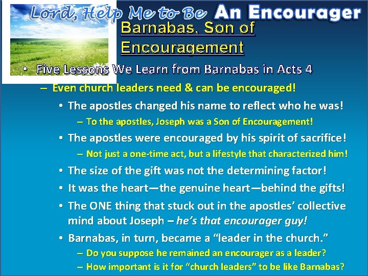 Barnabas, Son of Encouragement • Five Lessons We Learn from Barnabas in Acts 4