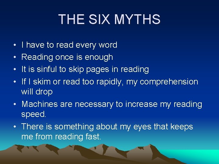 THE SIX MYTHS • • I have to read every word Reading once is
