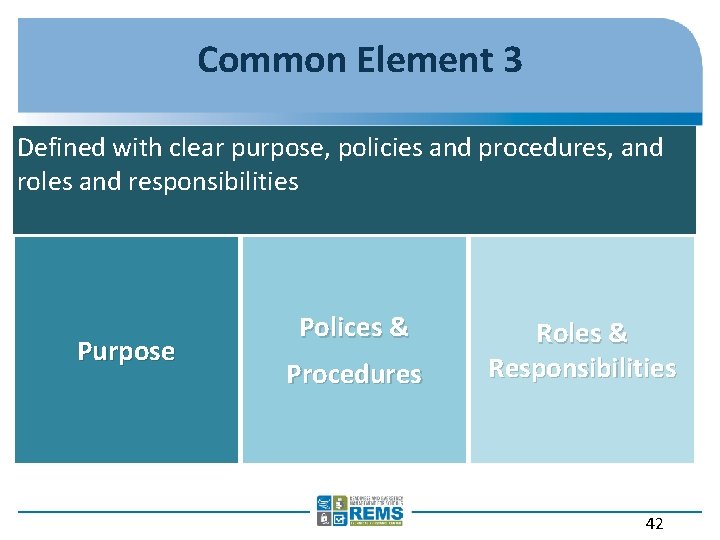 Common Element 3 Defined with clear purpose, policies and procedures, and roles and responsibilities
