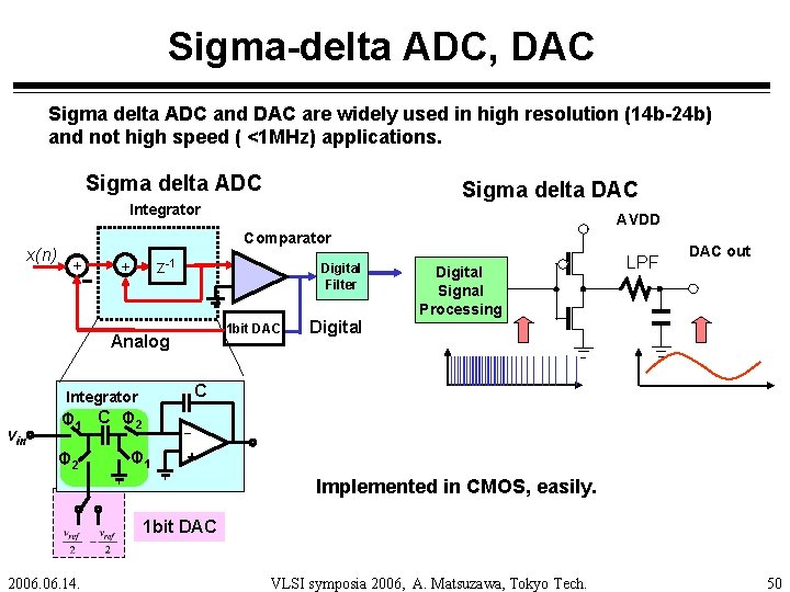 Sigma-delta ADC, DAC Sigma delta ADC and DAC are widely used in high resolution