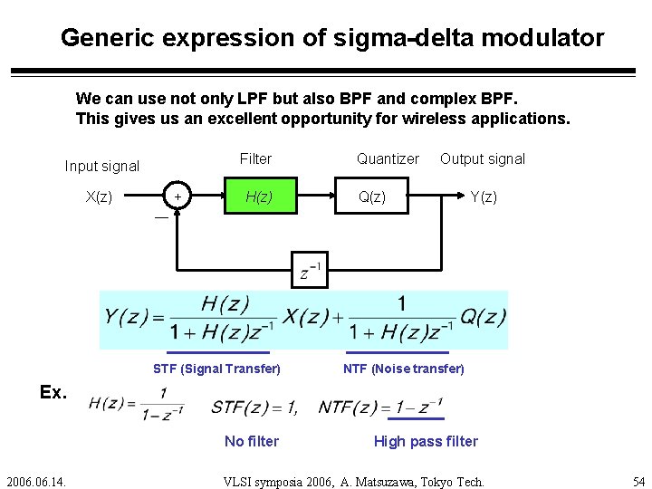 Generic expression of sigma-delta modulator We can use not only LPF but also BPF