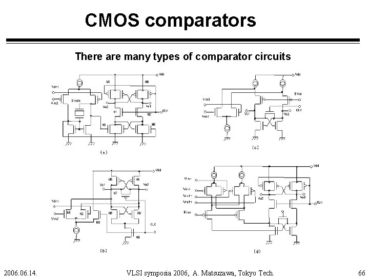 CMOS comparators There are many types of comparator circuits 2006. 14. VLSI symposia 2006,