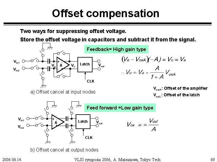 Offset compensation Two ways for suppressing offset voltage. Store the offset voltage in capacitors