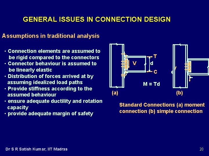 GENERAL ISSUES IN CONNECTION DESIGN Assumptions in traditional analysis • Connection elements are assumed