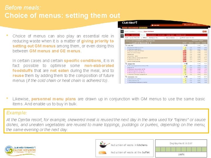Before meals: Choice of menus: setting them out • Choice of menus can also