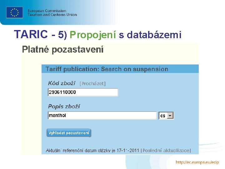 TARIC - 5) Propojení s databázemi 