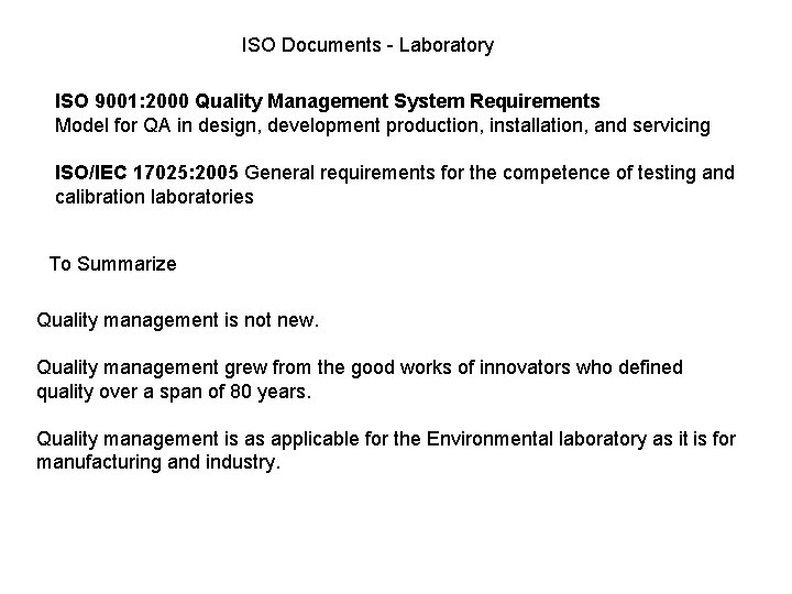 ISO Documents - Laboratory ISO 9001: 2000 Quality Management System Requirements Model for QA