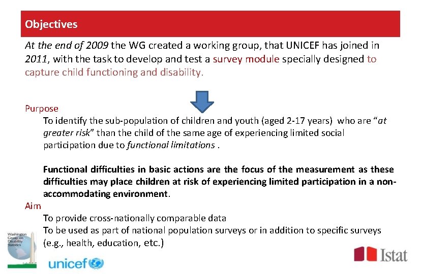 Objectives At the end of 2009 the WG created a working group, that UNICEF