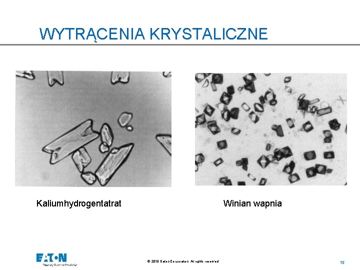 WYTRĄCENIA KRYSTALICZNE Kaliumhydrogentatrat Winian wapnia © 2019 Eaton Corporation. All rights reserved. 15 15