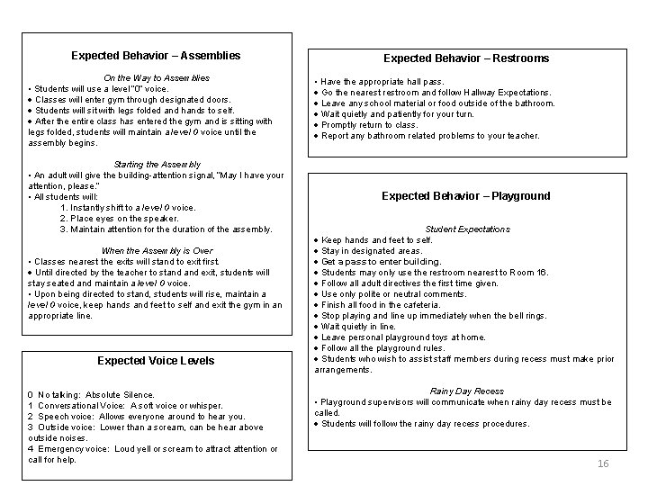 Expected Behavior – Assemblies On the Way to Assemblies • Students will use a