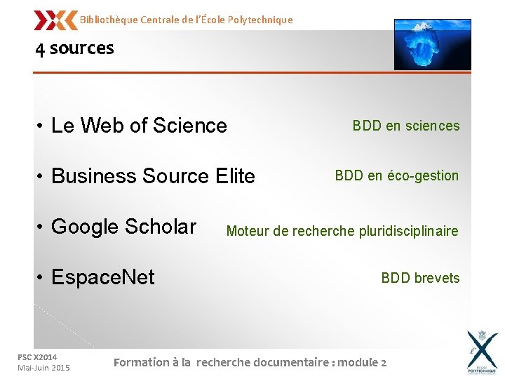 Bibliothèque Centrale de l’École Polytechnique 4 sources • Le Web of Science • Business