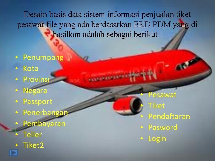 Desain basis data sistem informasi penjualan tiket pesawat file yang ada berdasarkan ERD PDM