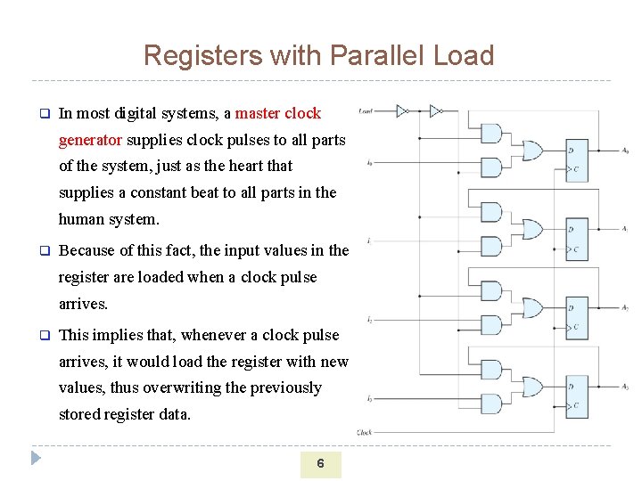 Registers with Parallel Load q In most digital systems, a master clock generator supplies