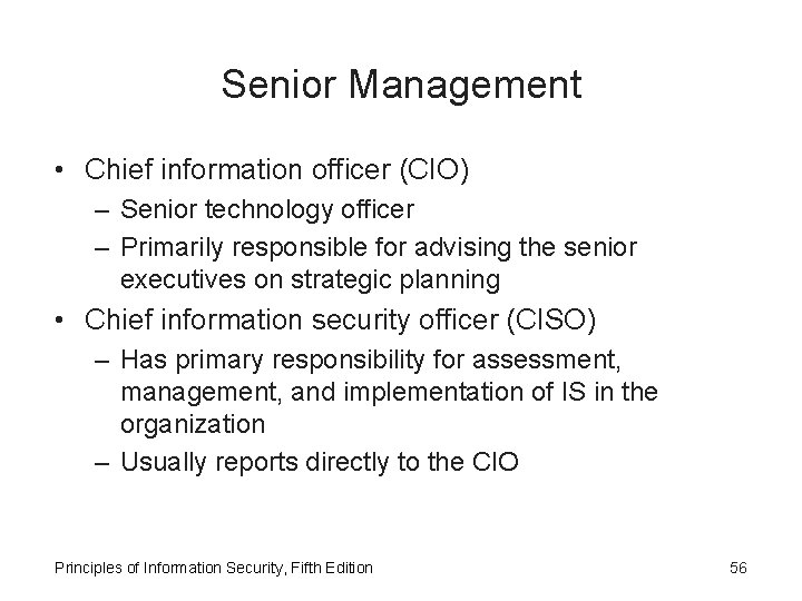 Senior Management • Chief information officer (CIO) – Senior technology officer – Primarily responsible