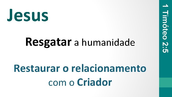 Resgatar a humanidade Restaurar o relacionamento com o Criador 1 Timóteo 2: 5 Jesus