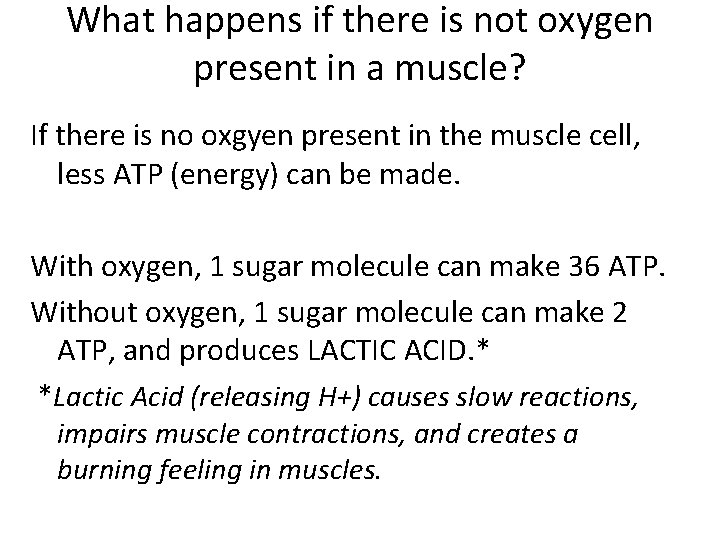 What happens if there is not oxygen present in a muscle? If there is