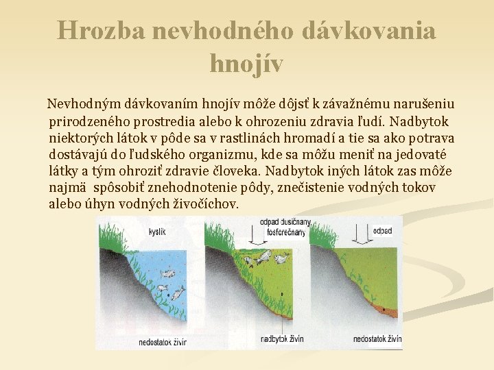 Hrozba nevhodného dávkovania hnojív Nevhodným dávkovaním hnojív môže dôjsť k závažnému narušeniu prirodzeného prostredia