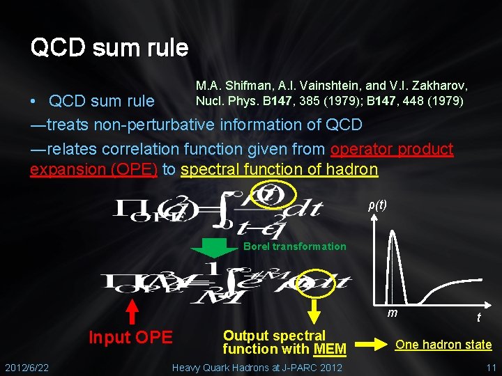 QCD sum rule M. A. Shifman, A. I. Vainshtein, and V. I. Zakharov, Nucl.