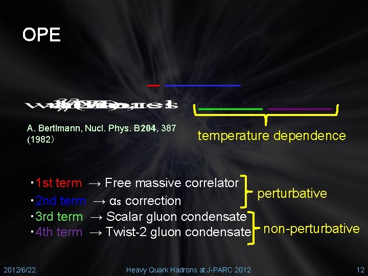 OPE A. Bertlmann, Nucl. Phys. B 204, 387 (1982） temperature dependence ・ 1 st
