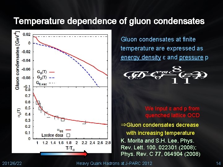 Temperature dependence of gluon condensates Gluon condensates at finite temperature are expressed as energy